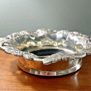 Vintage Silver Plated Wine Bottle Coaster Holder Grapes Vines
